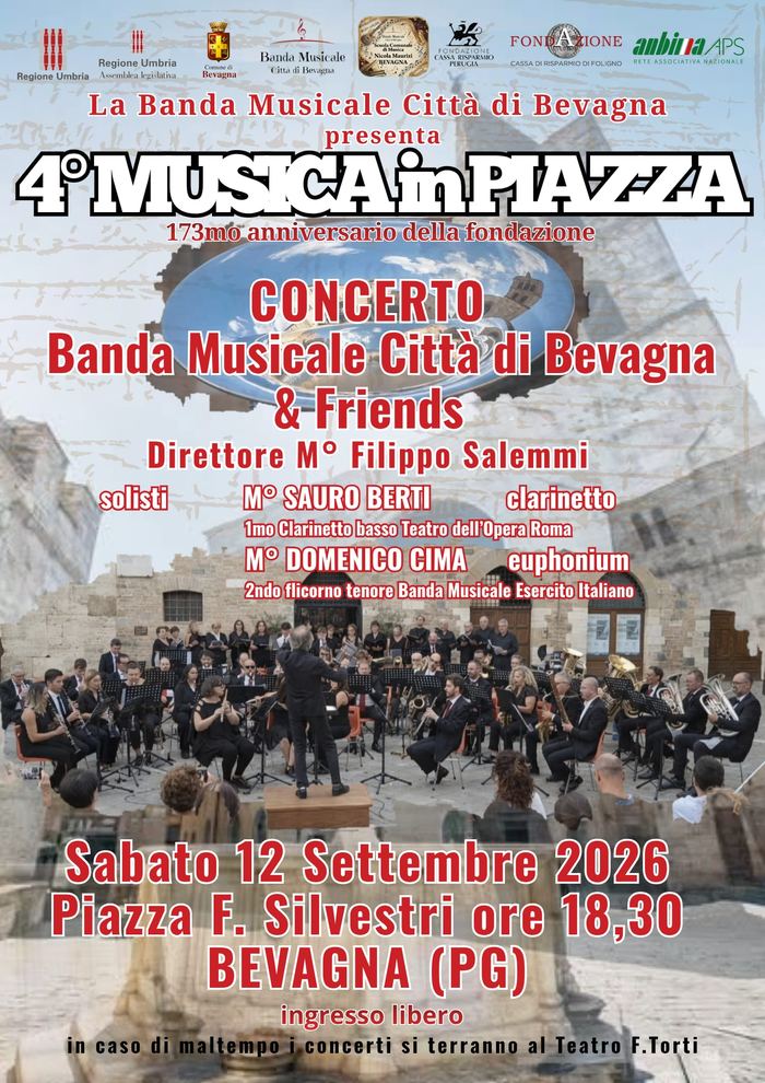 Locandina 4° Musica in Piazza, Bevagna, 12 settembre 2026