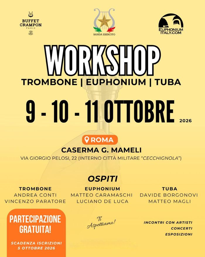 Locandina Workshop Trombone Euphonium Tuba, Roma, 9-11 ottobre 2026